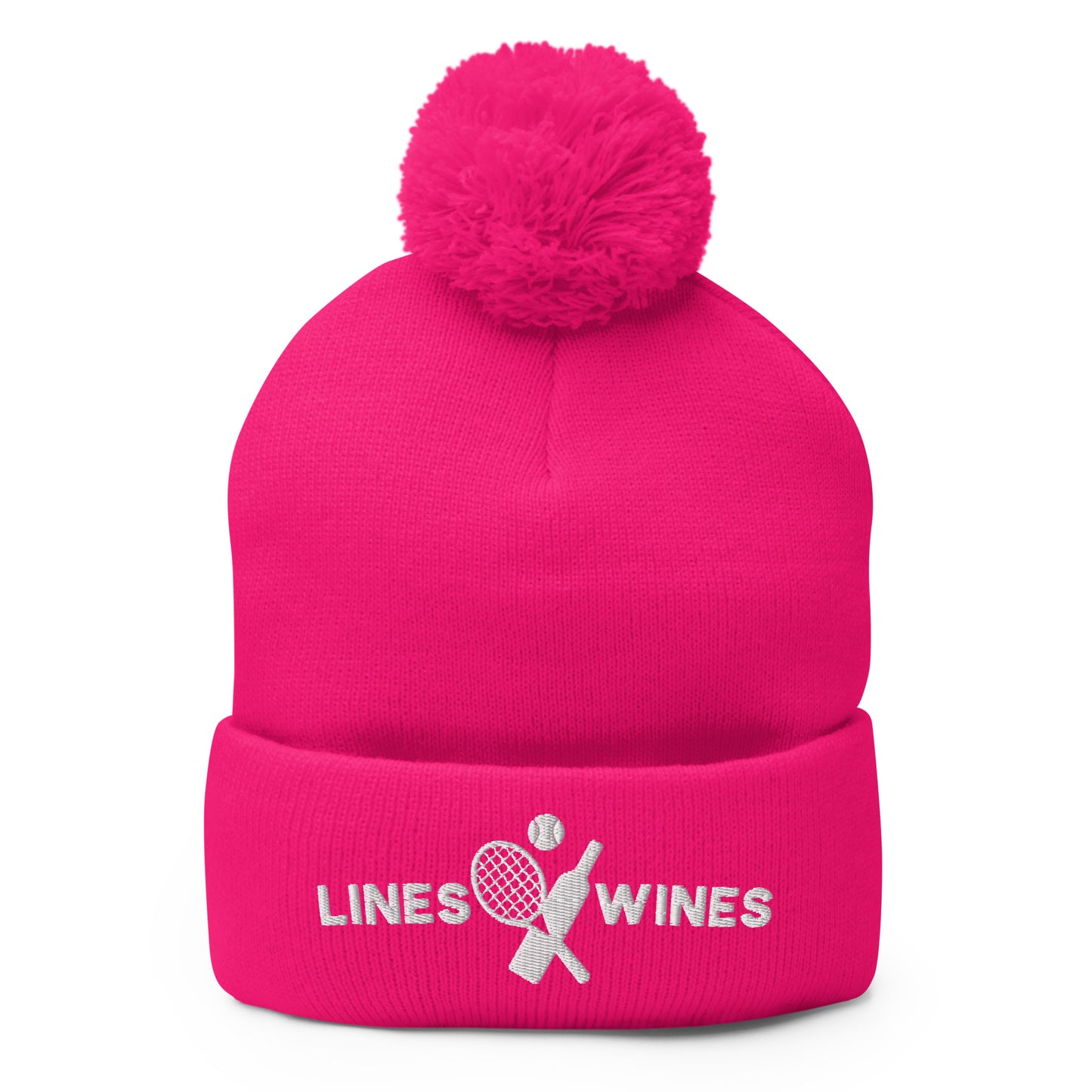 Lines & Wines pink unisex pom-pom beanie